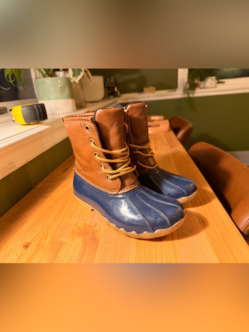 Kids Waterproof Duck Boots in Brown and Navy